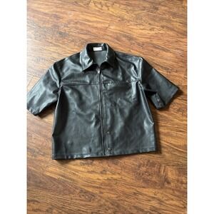 Zara Men's Faux Leather Short Sleeve Biker Full Zip Shirt Large